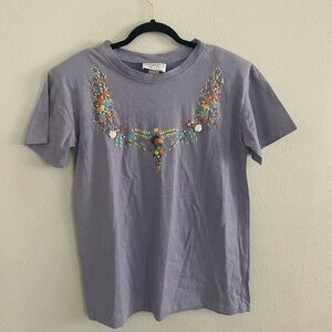Vintage Classy Lady Woman Floral Embroidered 100% Cotton Top, Size Small